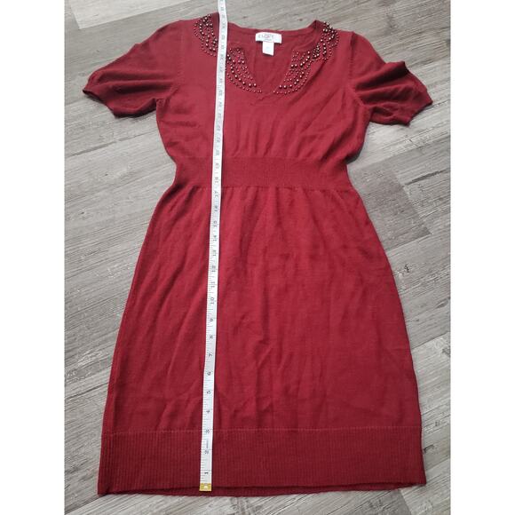 Ann Taylor Loft Open V Neck Red Fitted Dress | Size Extra Small Petite - Picture 6 of 6